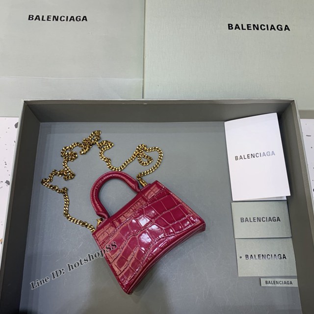 Balenciaga專櫃爆款手提女包 巴黎世家鱷魚紋牛皮櫻桃紅mini Hourglass沙漏包 fyj1010